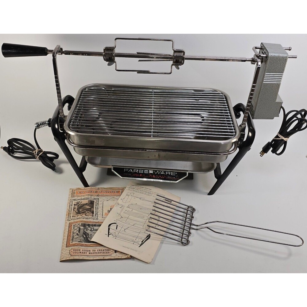 Vintage Farberware Open Hearth Broiler Rotisserie 455A w/Fork - Works See Video